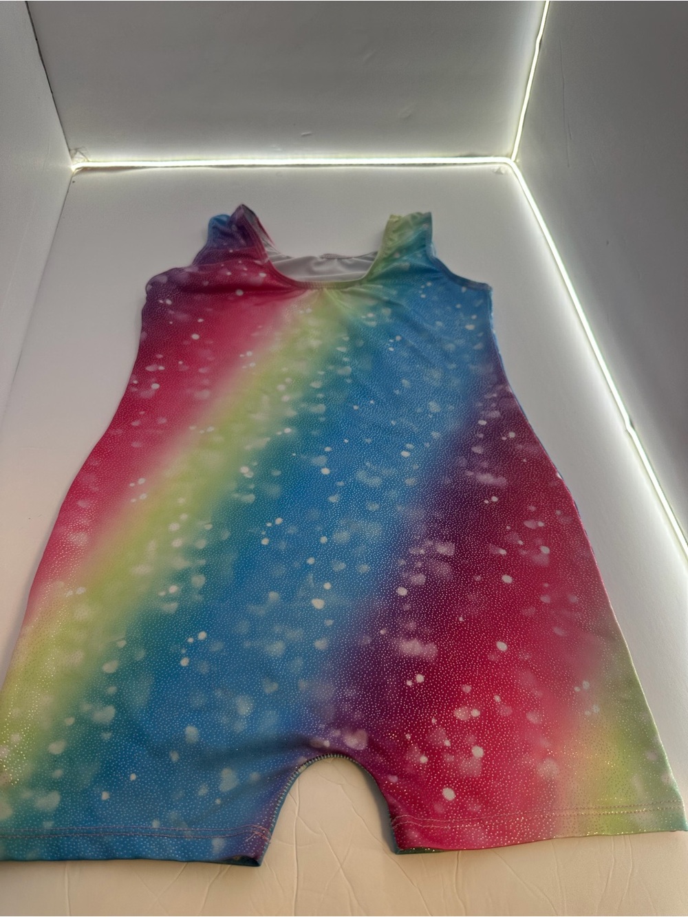 Girl Rainbow Galaxy Gymnastic Unitard Sparkly Dance Biketard Size 140 (9-10 year